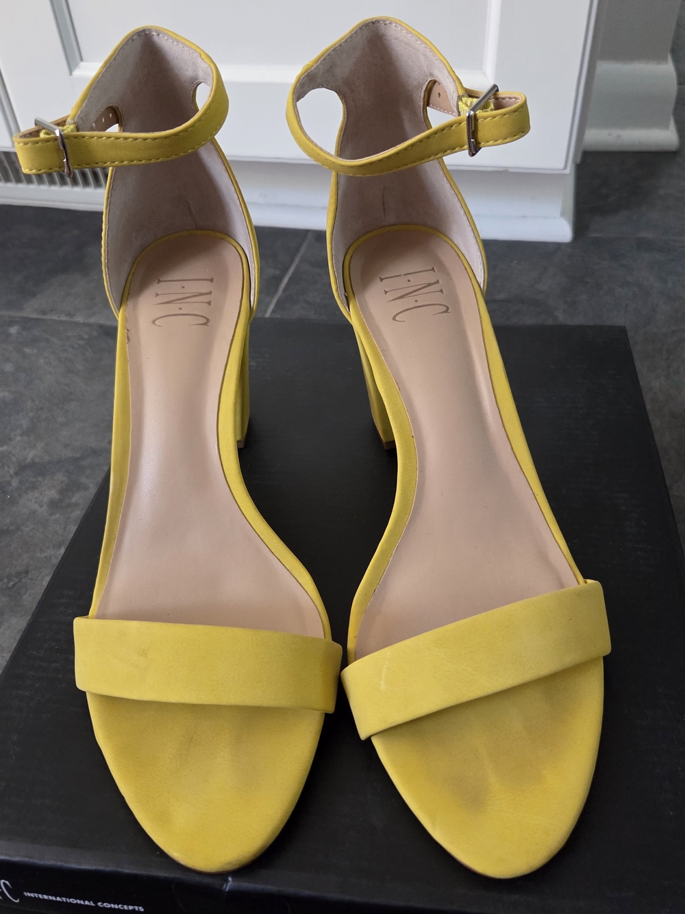 INC International Concepts Yellow Ankle-Strap Block Heel Sandals